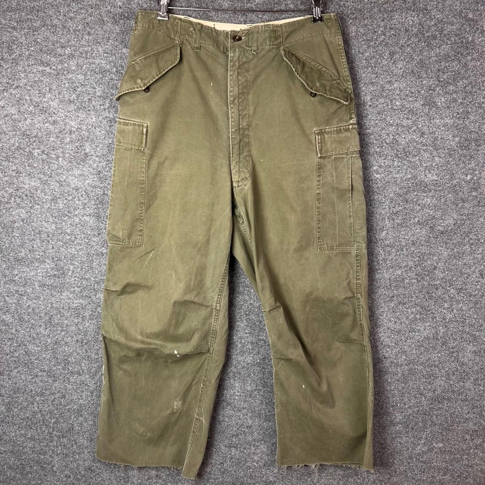 Vintage US Military Cargo Pants Mens Medium Green Fair Distressed
